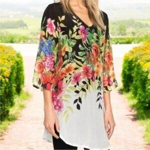 Johnny Was Betty Floral Print Tunic Top Multicolor Size XS Petite